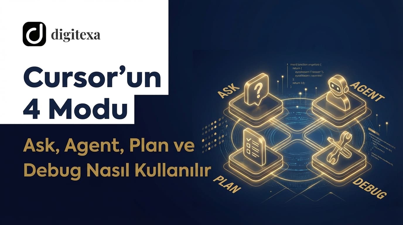 Cursor IDE ekranında Ask, Agent, Plan ve Debug modları